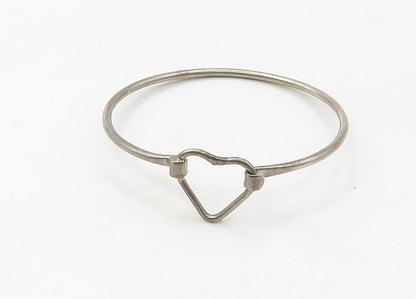 925 Sterling Silver  Vintage Open Love Heart Hook Bangle Bracelet  BT8535