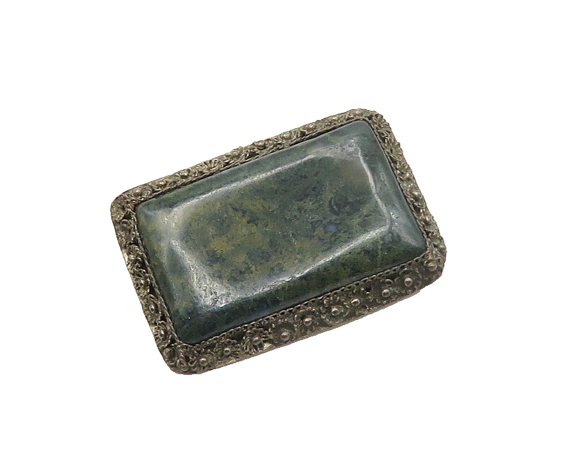 CHINA 925 Silver  Vintage Antique Jasper Floral Border Brooch Pin  BP6929