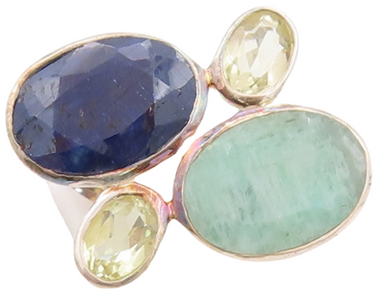 925 Sterling Silver Vintage Ring Multi Size Oval Gemstones  Sz 8  RG29195