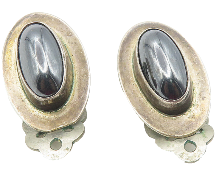 INCA NAVAJO 925 Sterling Silver  Vintage Hematite Non Pierce Earrings  EG5957