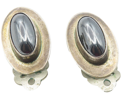 INCA NAVAJO 925 Sterling Silver  Vintage Hematite Non Pierce Earrings  EG5957