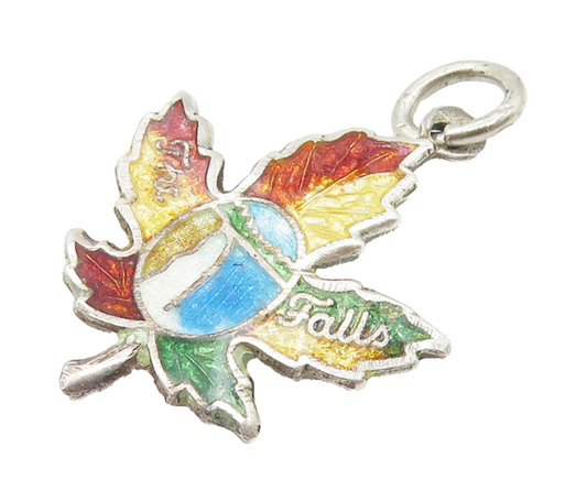 925 Sterling Silver  Vintage  Enamel Coated Autumn Leaf Drop Pendant  PT7954