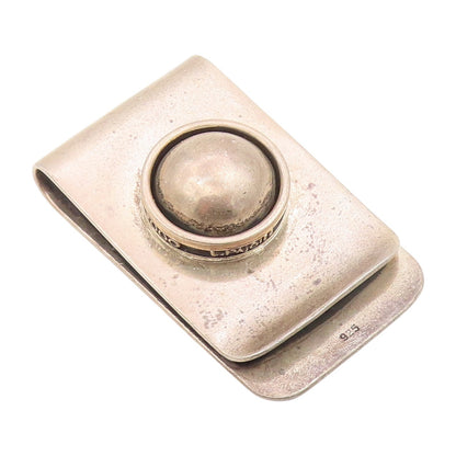 925 Sterling Silver Vintage Money Clip Designer Dark Tone Ball Carved  TR3870
