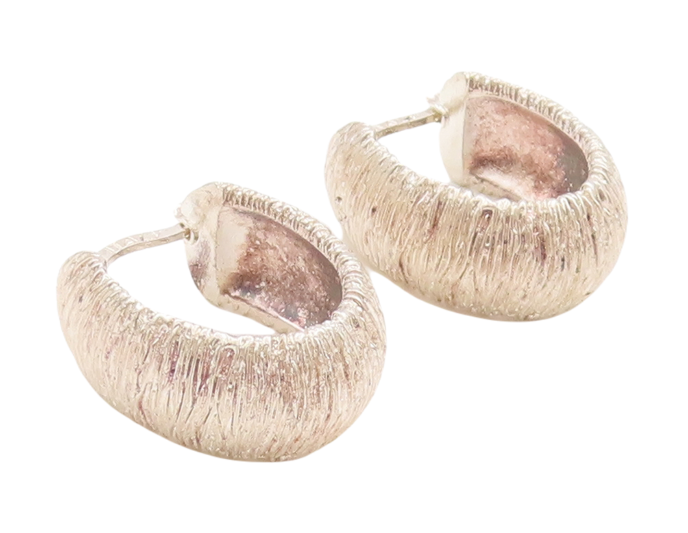 925 Sterling Silver Vintage Earrings Minimalist Rough Finish U Hoops EG13146