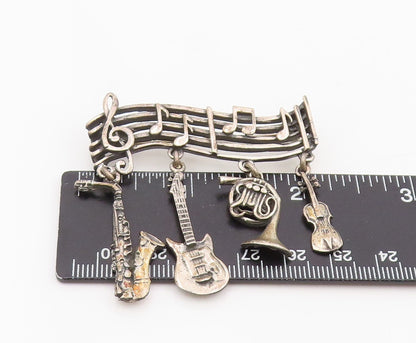 925 Sterling Silver Vintage Brooch Musical Notes & Instrument Charm Pin  BP12058