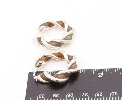 925 Sterling Silver Vintage Earrings Designer Twisted Rope Cutout Hoops  EG13413