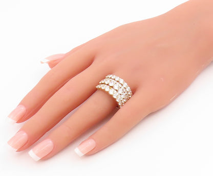 925 Sterling Silver Vintage Ring Gold Plated CZ Multi Row Band  Sz 10.5  RG35888