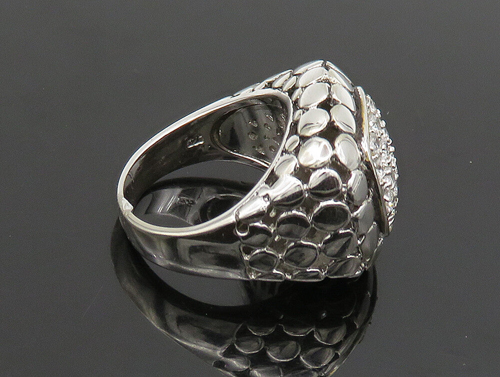925 Sterling Silver  Vintage Cubic Zirconia Dotted Square Ring Sz 8  RG24344