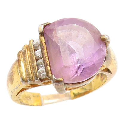 925 Sterling Silver Vintage Ring Gold Plated Amethyst & CZ Band  Sz 7  RG35286