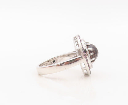 925 Sterling Silver Vintage Ring Smoky Quartz Halo Topaz Rings  Sz 7  RG30129