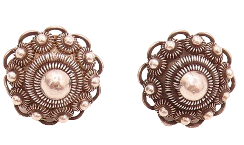 925 Sterling Silver  Vintage Coiled Wire Flower Clip Back Earrings  EG12401