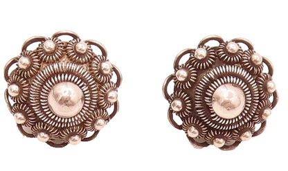 925 Sterling Silver  Vintage Coiled Wire Flower Clip Back Earrings  EG12401