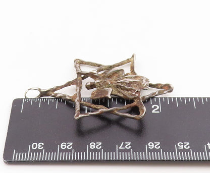 925 Sterling Silver Vintage Pendant Star Of David Moses 10 Commandments  PT25941