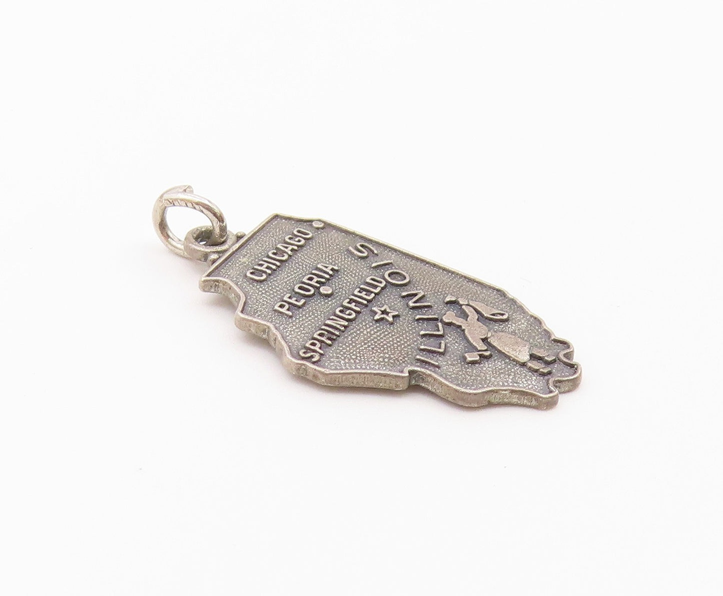 925 Sterling Silver  Vintage Dark Tone Illinois State Map Pendant  PT16320