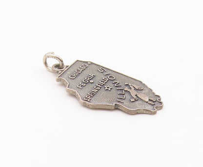 925 Sterling Silver  Vintage Dark Tone Illinois State Map Pendant  PT16320