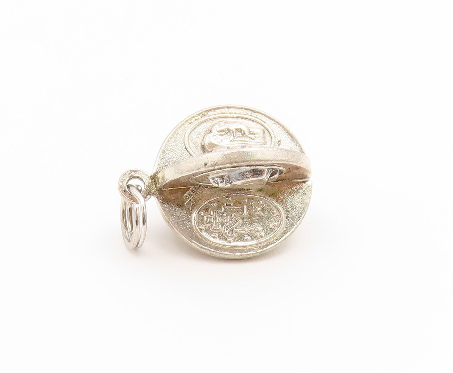 925 Sterling Silver Vintage Pendant Classic Religious Swivel Orb Charm  PT26563
