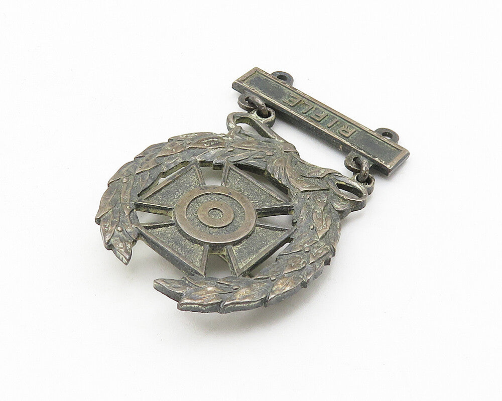 925 Sterling Silver  Vintage Oxidized Rifle Association Brooch Pin  BP4205