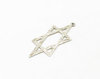 925 Sterling Silver  Vintage Shiny Etched Star Of David Drop Pendant  PT14254