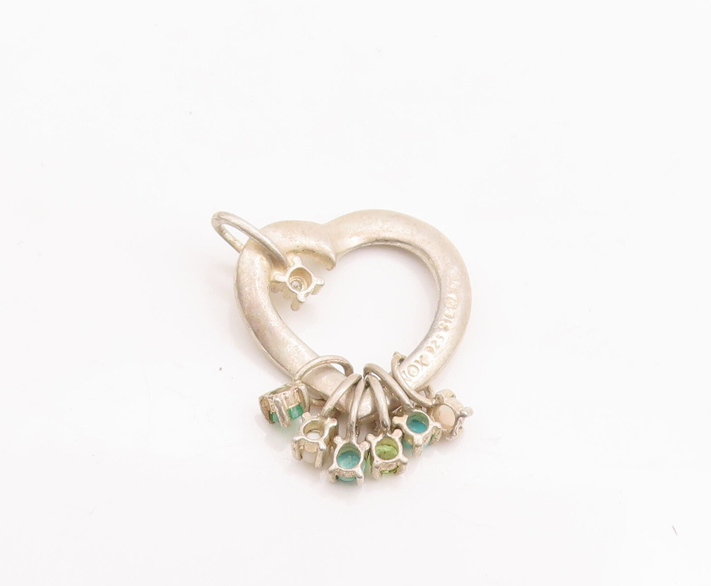 925 Sterling Silver Vintage Pendant LENOX Designer CZ & Gemstone Heart  PT23200