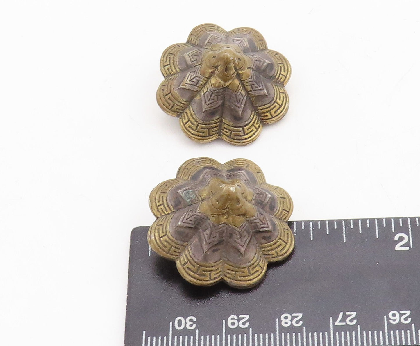 925 Sterling Silver Vintage Earrings Dark Tone floral Carved Dome  EG13300
