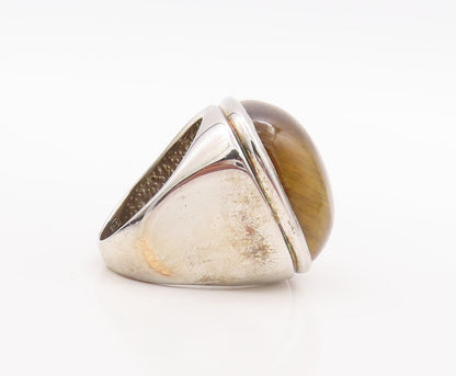925 Sterling Silver Vintage Ring Large Square Tiger's Eye Inlay Sz 8  RG29534