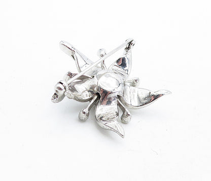 925 Sterling Silver  Vintage Topaz Shiny Sculpted Flower Brooch Pin  BP1945