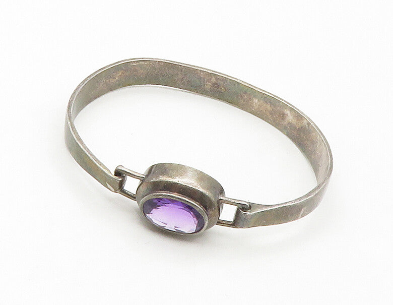 BOMA 925 Sterling Silver  Vintage Amethyst Smooth Hook Bangle Bracelet  BT6736
