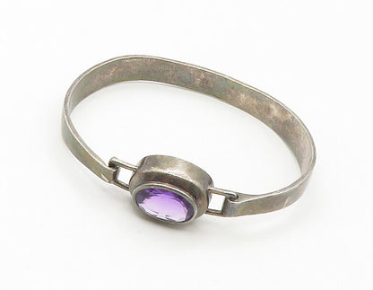 BOMA 925 Sterling Silver  Vintage Amethyst Smooth Hook Bangle Bracelet  BT6736