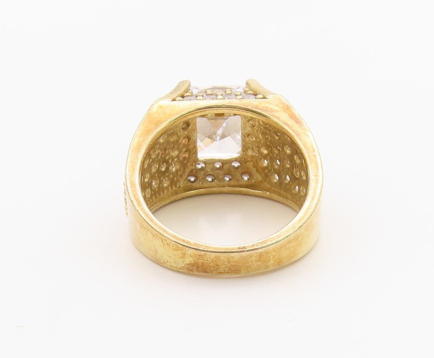 925 Sterling Silver Vintage Ring Gold Plated CZ Statement Band  Sz 7  RG36292