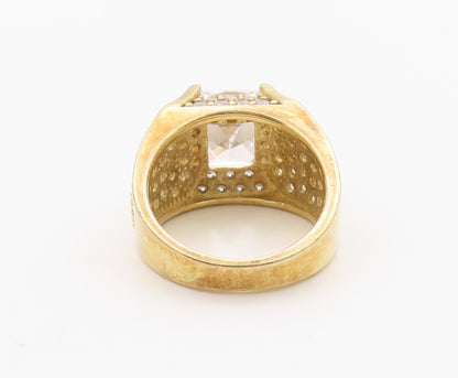 925 Sterling Silver Vintage Ring Gold Plated CZ Statement Band  Sz 7  RG36292