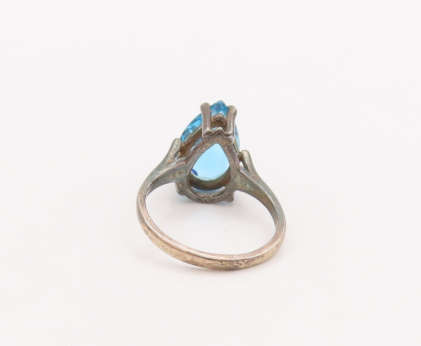 925 Sterling Silver Vintage Ring Cutout Neck Drop Cut Blue CZ  Sz 5  RG28731