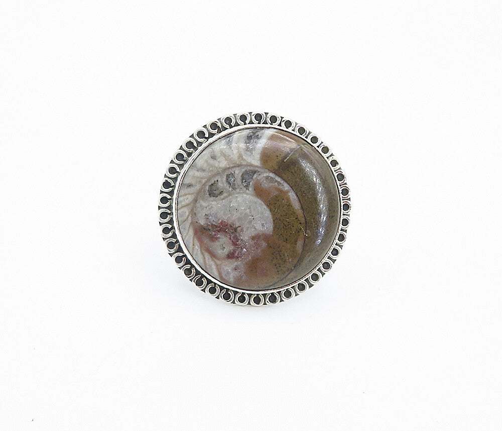 925 Sterling Silver  Cabochon Cut Brown Jasper Cocktail Ring Sz 8  RG8447