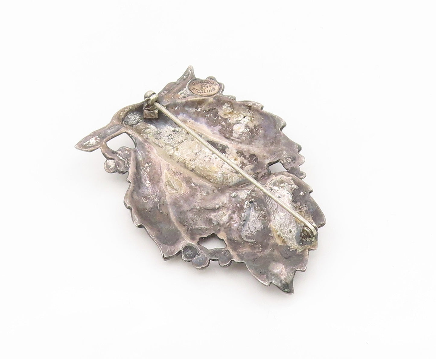 925 Sterling Silver Vintage Brooch DANECRAFT Etched Grape Leaves Pin  BP12126