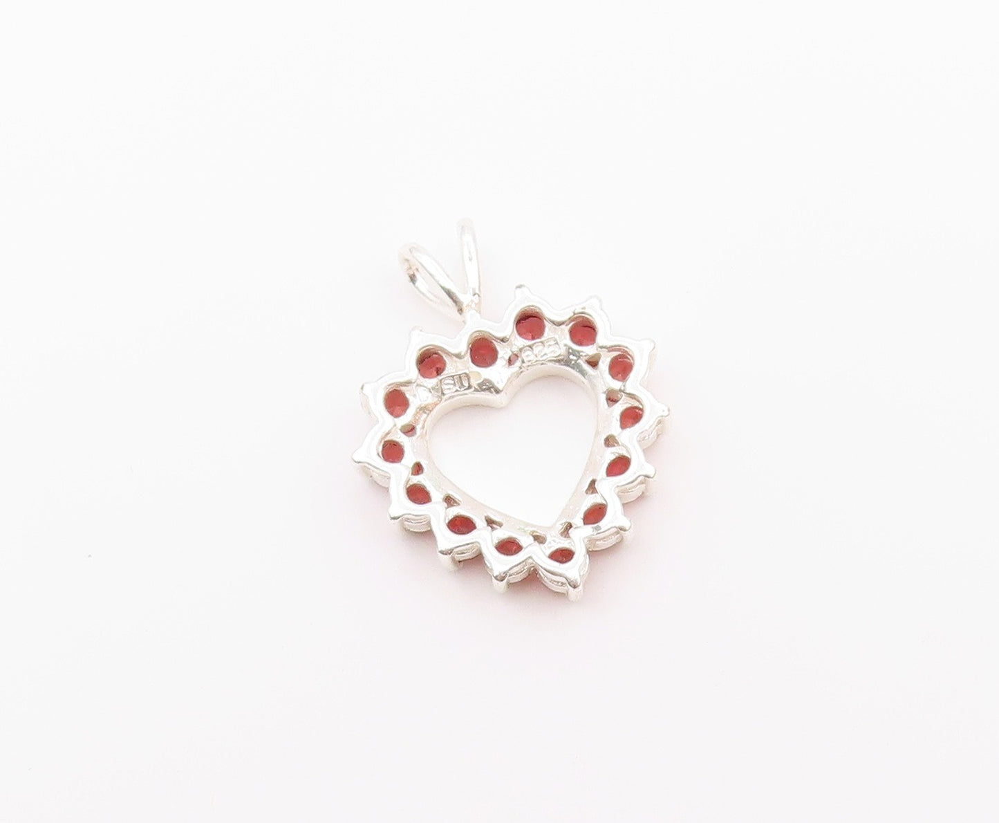 925 Sterling Silver  Vintage Pink Topaz Open Love Heart Pendant  PT18635