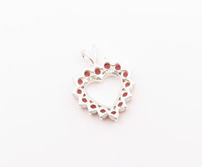 925 Sterling Silver  Vintage Pink Topaz Open Love Heart Pendant  PT18635