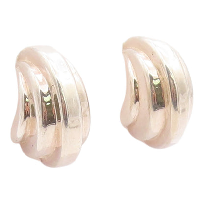 925 Sterling Silver Vintage Earrings AIRESS Ribbed Croissant Hoops  EG14398