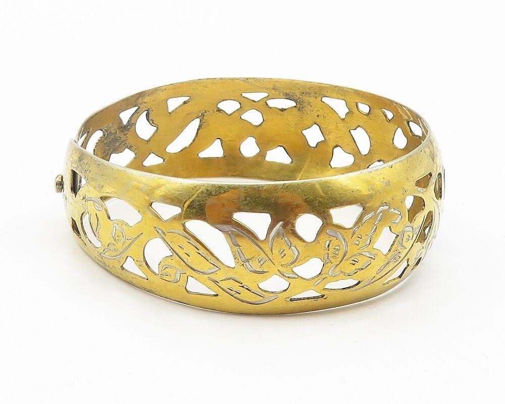 925 Sterling Silver Vintage Bracelet EAST EUROPE Floral Openwork Cuff  BT12090