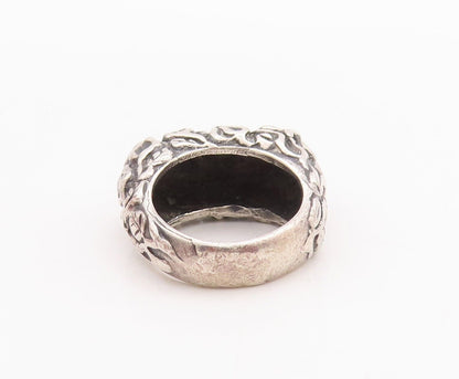 925 Sterling Silver Vintage Ring Solid Domed Carved Leaves  Sz 6 RG28642
