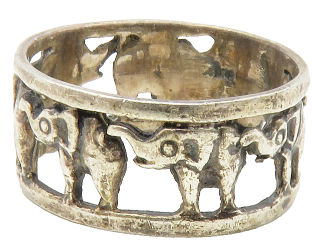 925 Sterling Silver  Vintage Dark Tone Elephants Open Band Ring Sz 6  RG12646