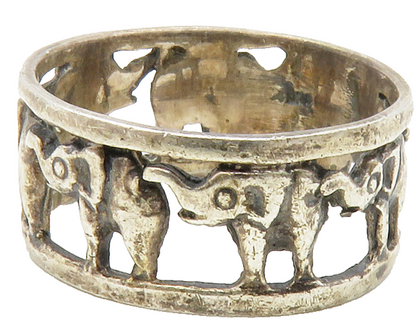 925 Sterling Silver  Vintage Dark Tone Elephants Open Band Ring Sz 6  RG12646