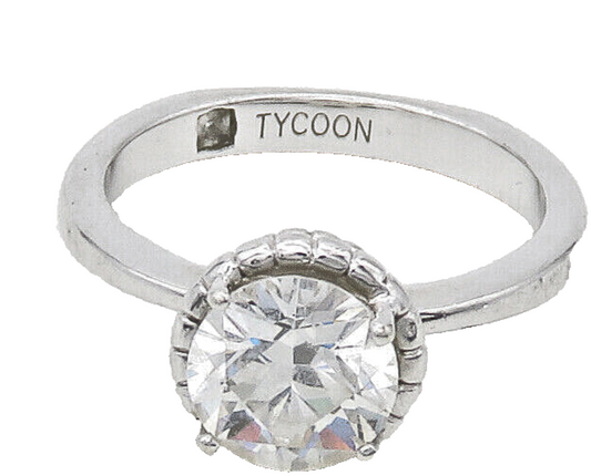 TYCOON 925 Silver  Shiny Prong Set Cubic Zirconia Solitaire Ring Sz 6  RG16848