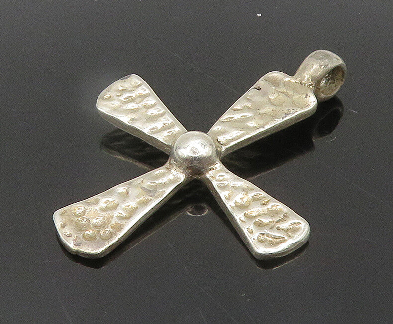 MEXICO 925 Sterling Silver  Vintage Hammered Religious Cross Pendant  PT15297
