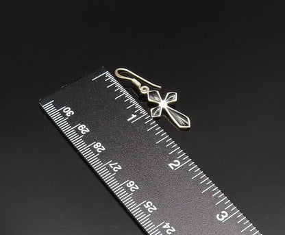 925 Sterling Silver  Vintage Black Onyx Religious Cross Earrings  EG11809