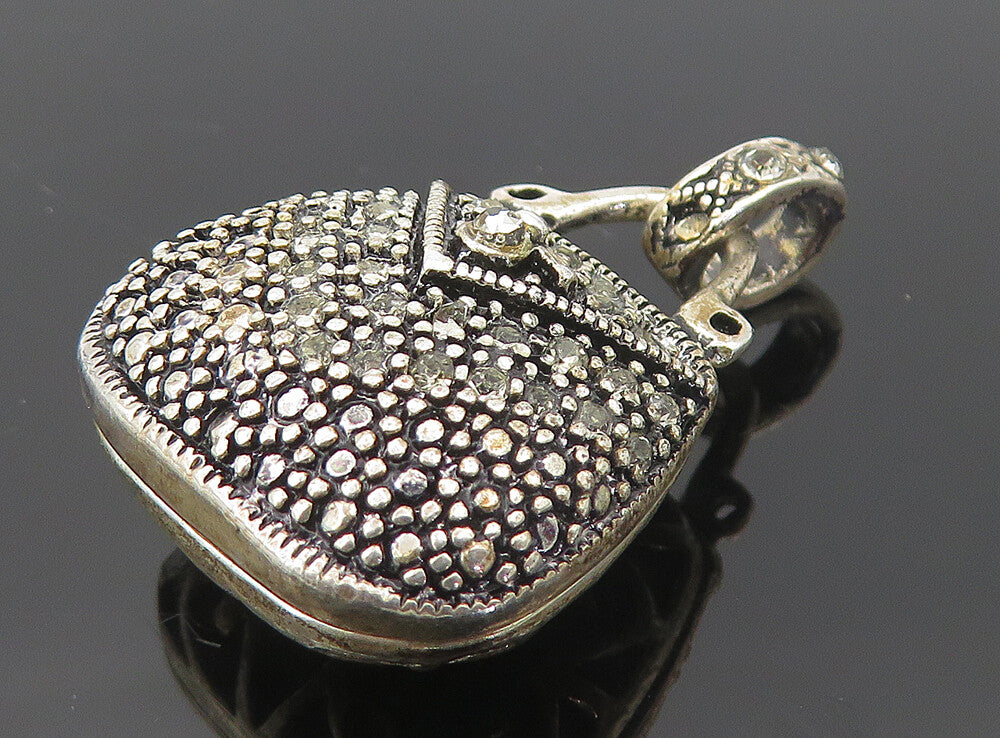 925 Sterling Silver  Vintage Topaz Open Swirl Purse Motif Drop Pendant  PT6200