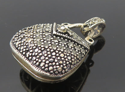 925 Sterling Silver  Vintage Topaz Open Swirl Purse Motif Drop Pendant  PT6200