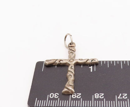 925 Sterling Silver Vintage Pendant Swirly Grooved Religious Cross  PT23332