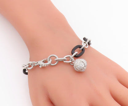 925 Sterling Silver Vintage Bracelet JUDITH RIPKA Onyx & CZ Oval Link  BT12226