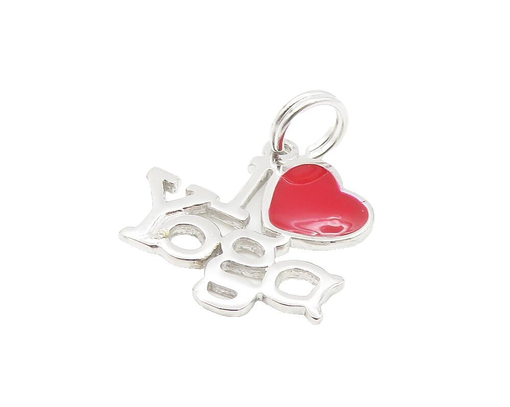 925 Sterling Silver  Shiny Enamel Detail I Love Yoga Drop Pendant  PT9101