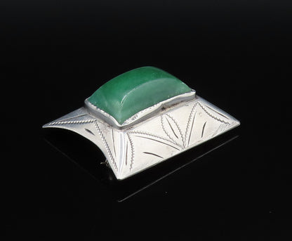 925 Silver  Vintage Rectangle Aventurine Etched Pyramid Dome Brooch Pin BP9771
