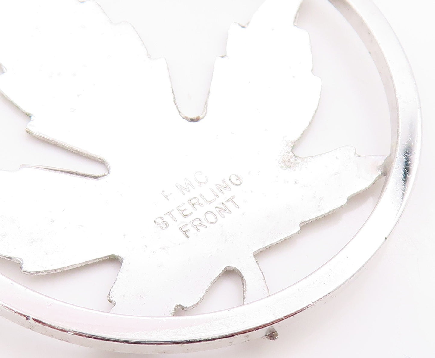 925 Sterling Silver Vintage Pendant EMC FRONT Maple Leaf Cutout Charm  PT26063